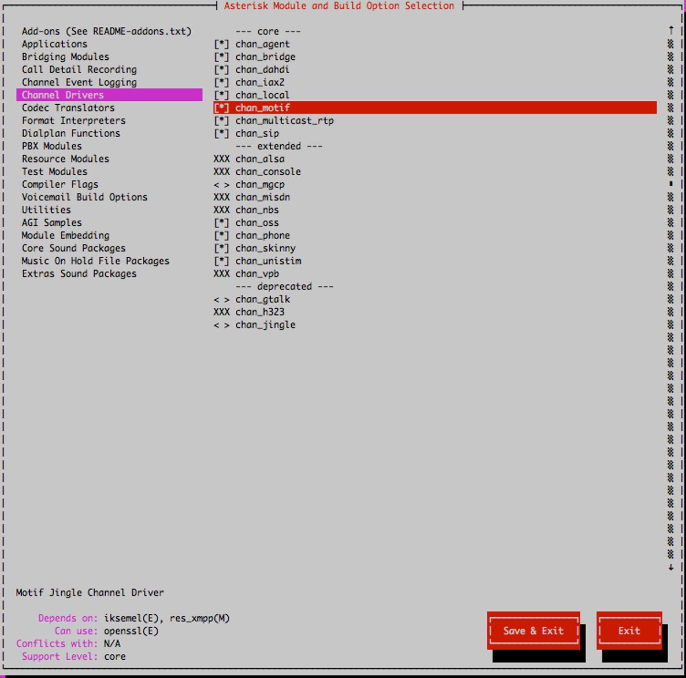 Asterisk Module and Build Option selection Asterisk Module and Build Option selection