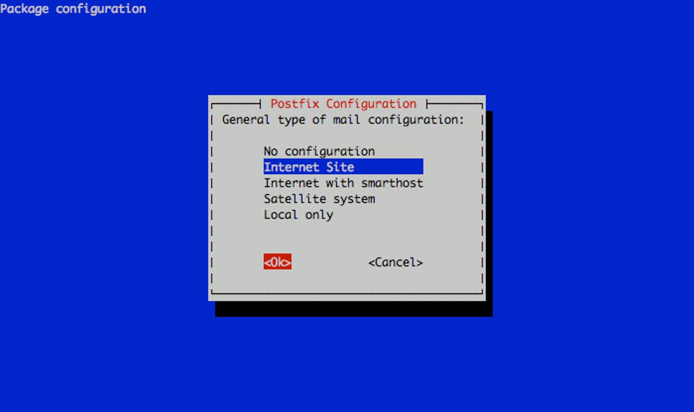 Selecting the Postfix mail server configuration type on an Ubuntu 10.04 (Lucid) Linode. Selecting the Postfix mail server configuration type on an Ubuntu 10.04 (Lucid) Linode.