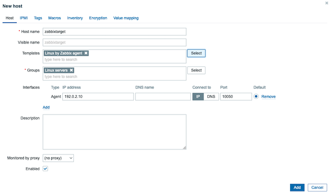 Configure a Zabbix host Configure a Zabbix host