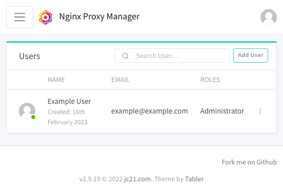 The Nginx Proxy Manager dashboard The Nginx Proxy Manager dashboard
